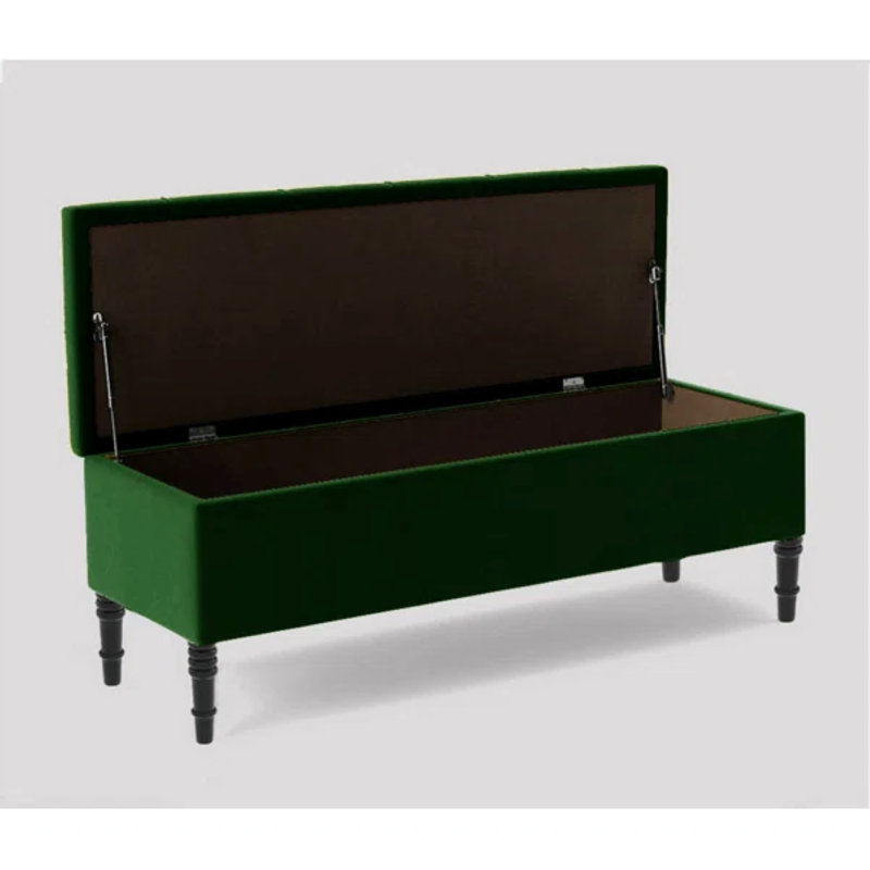 Swiss Chesterfield Ottoman Storage Bench - Upholstered Plush Velvet Shoes Bench with Black Turned Wooden Legs