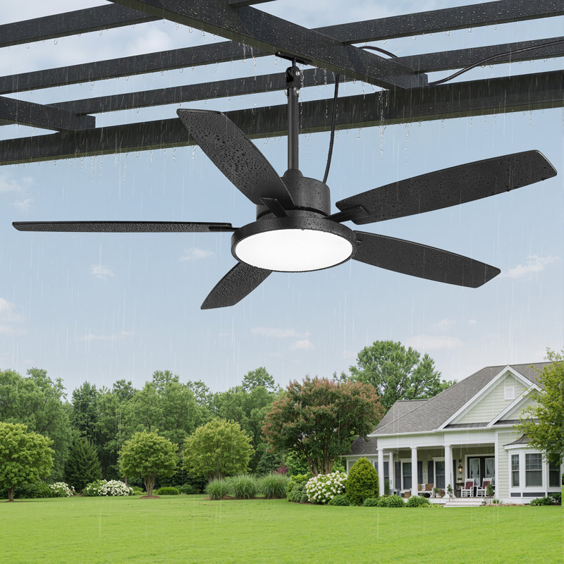 Ventilateur de plafond d'intérieur / extérieur à brancher humide Cissline de 52 po avec lumière et télécommande, étanche IP65 pour patio / porche