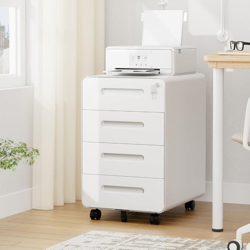 40 cm W 4 -Drawer Wheels / Casters included Mobile Steel Filing Cabinet, White