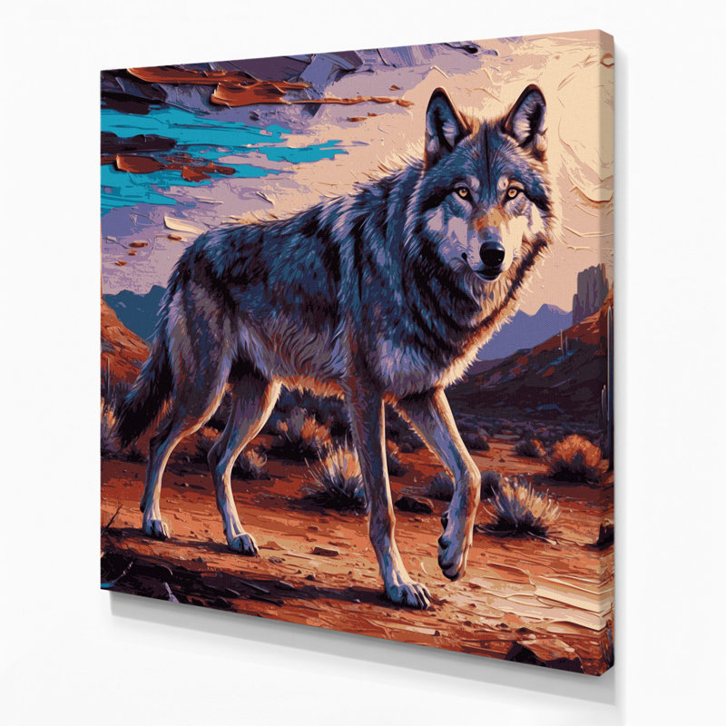 «Southwestern Animals», art loup sur toile brune 54, H 12 po x l 12 po