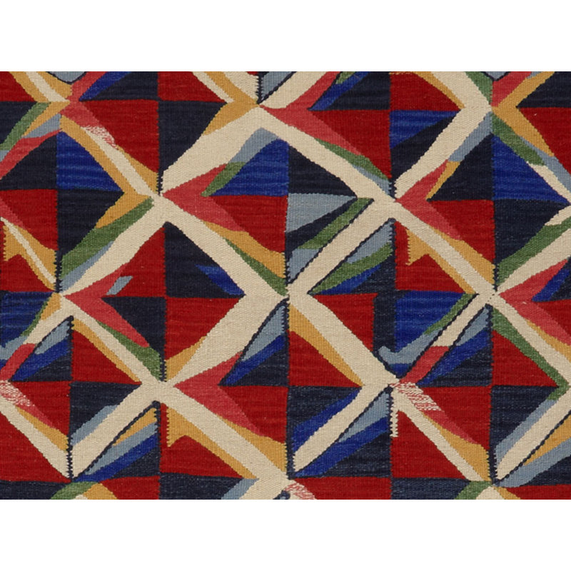 Tapis rouge/bleu handwoven à tissage plat