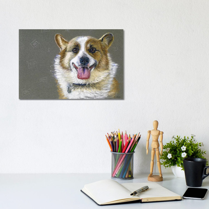 Corgie by Jennifer Redstreake - Wrapped Canvas Print, 20.32cm H x 30.48cm W x 1.91cm D