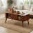 39.37" Wide Modern Oval Coffee Table with Tapered Legs & Slatted Storage Compartment