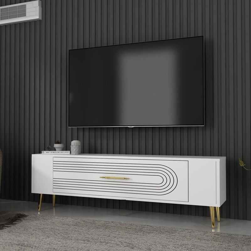 Olivia Unfinished TV Stand, 120cm, White/Gold