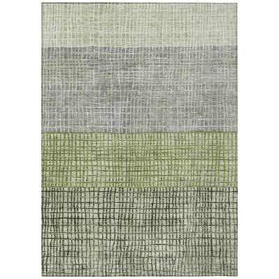 Machine Washable Indoor/Outdoor Xhevrie Aloe Rug
