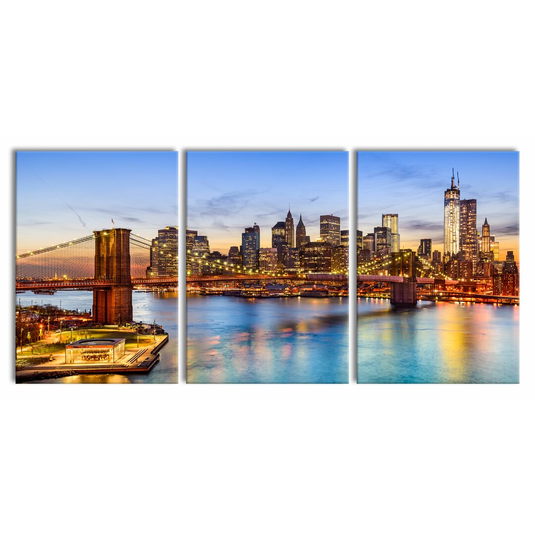 3-tlg. Leinwandbilder-Set Ansicht der Brooklyn Bridge