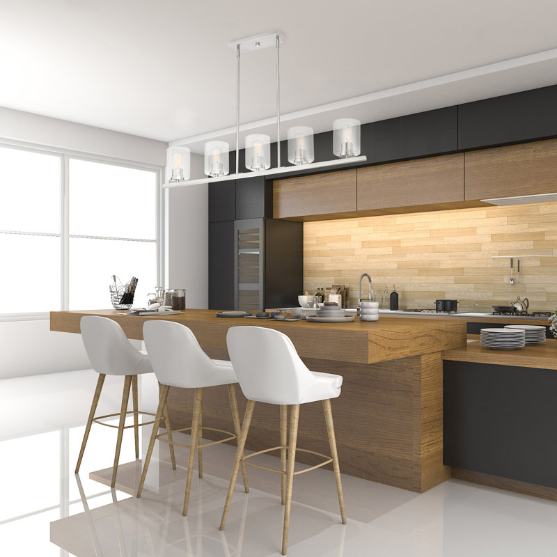 Raelyn 5 - Light Kitchen Island Pendant, Satin Platinum