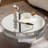 Round Coffee Table with Silver Mirror Crystal Edge Frame-153870615