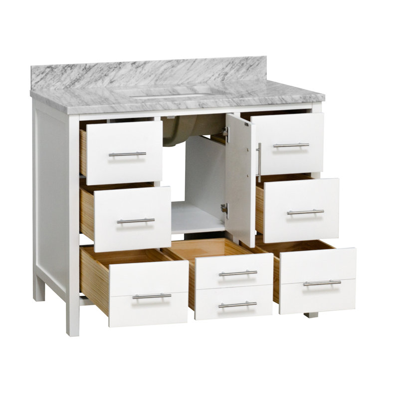 Ensemble de meuble-lavabo simple 42 po Kiara, Blanc, Marbre de Carrare