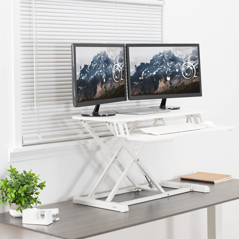 Adjustable Metal Base Standing Desk Converter, White