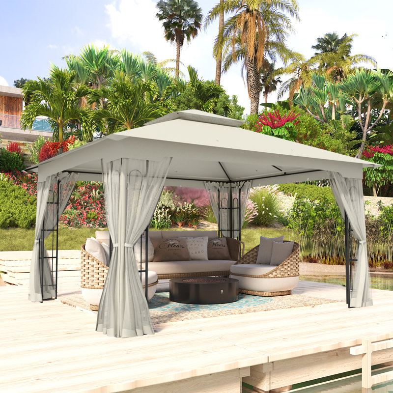 13 Ft. W x 11 Ft. D Steel Patio Gazebo with Netting, Beige