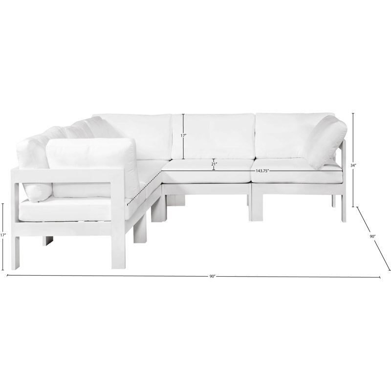 Lareen 90'' Wide Patio Sectional with Cushions, White, White