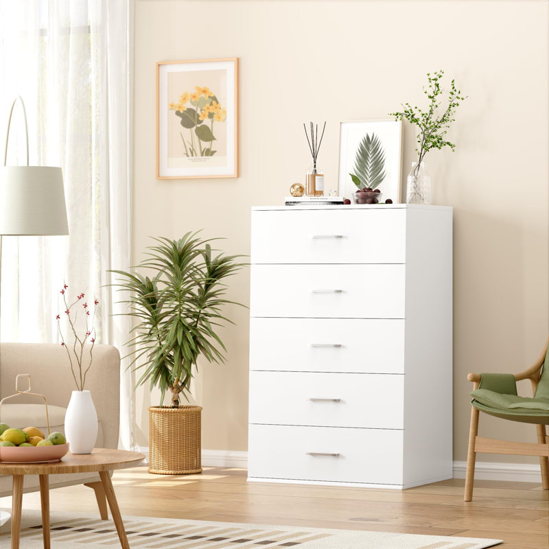 Commode 5 tiroirs Tikira, Blanc