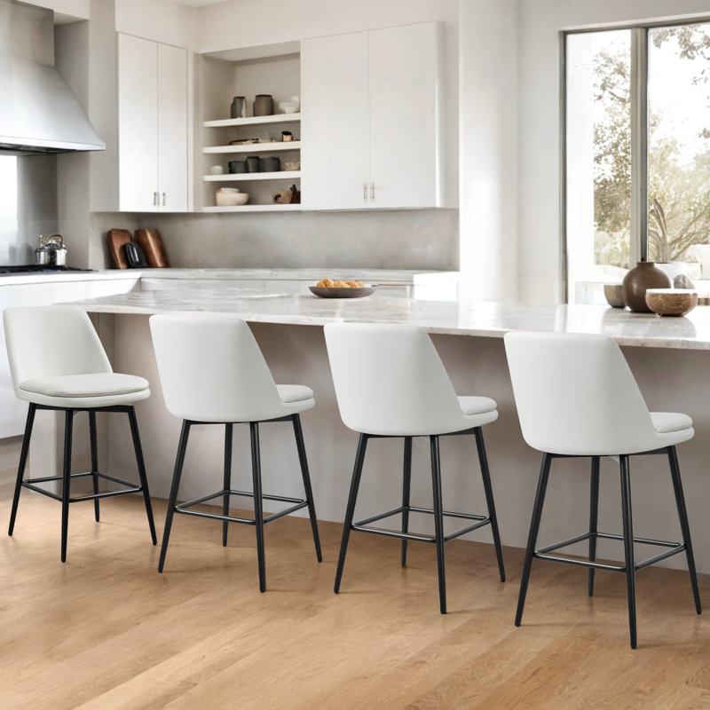 Betzalel Swivel Upholstered Counter Stool with Metal Frame, White