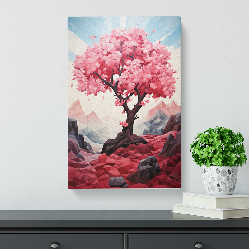 Cherry Blossom Tree Cubism - No Frame Print, 60cm H x 40cm W x 3cm D