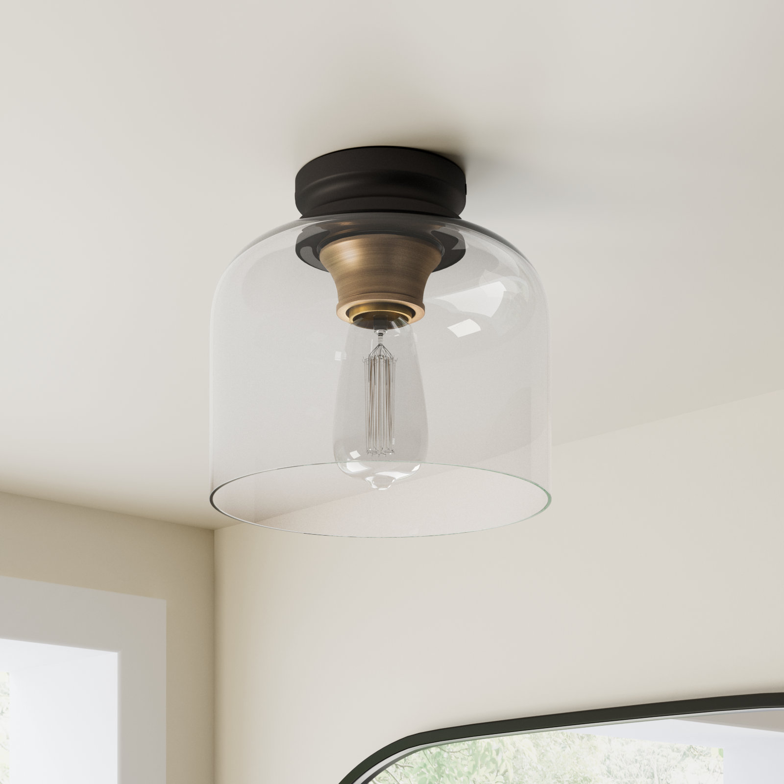 Piedmont Single Light Glass Flush Mount, Vintage Bronze