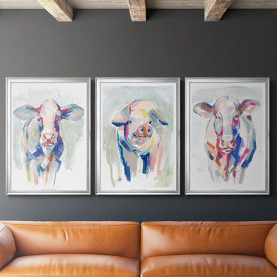 Fluorescent Farm I  -Custom Framed  Wrapped Gallery Canvas - 3 Pieces