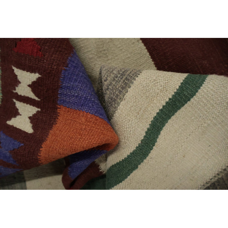 Charmant tapis rayé kilim 8 x 10 avec bordure géométrique colorée