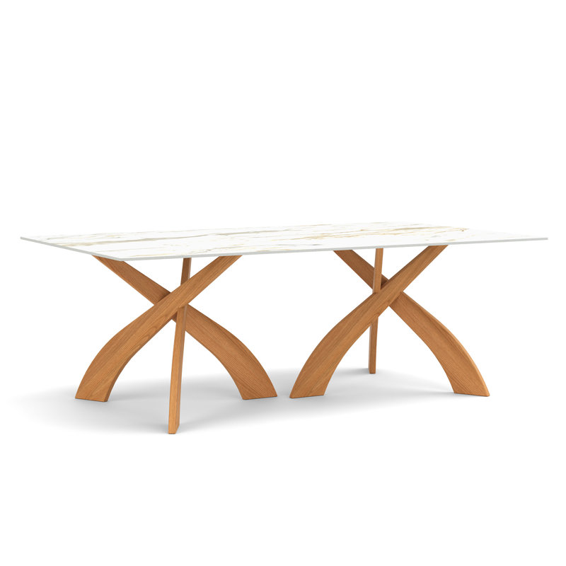 Entwine - Rectangular 48IN x 84IN Macchia Vecchia Stone Top Table - Natural Walnut Finish, 30"H x 84"L x 48"W