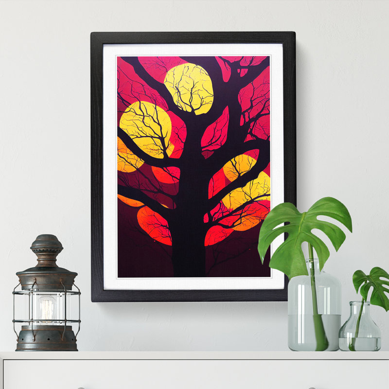 FRM-V0523-1871X Plum Tree In Colour - Picture Frame Print, Black, 46cm H x 34cm W x 2cm D