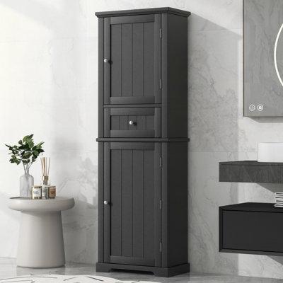 Grande armoire de rangement pour salle de bain, armoire de rangement autoportante avec tiroir et tablette réglable, panneau de fibres à densité moyenne avec finition peinte