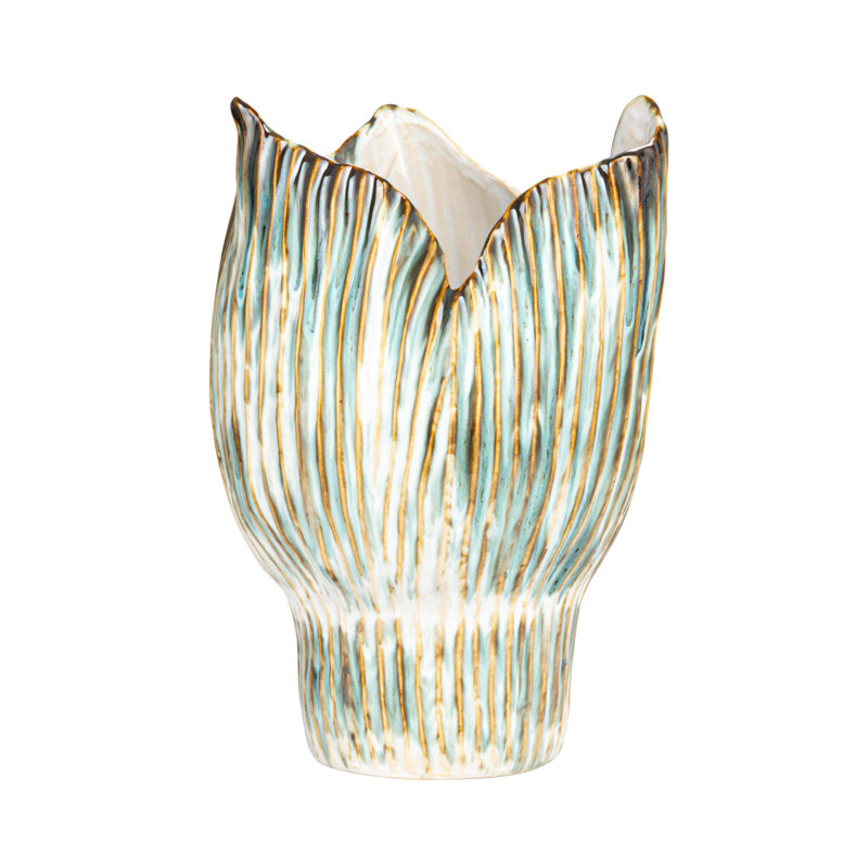 Vase en grès sculpté plissé avec glacis réactif
