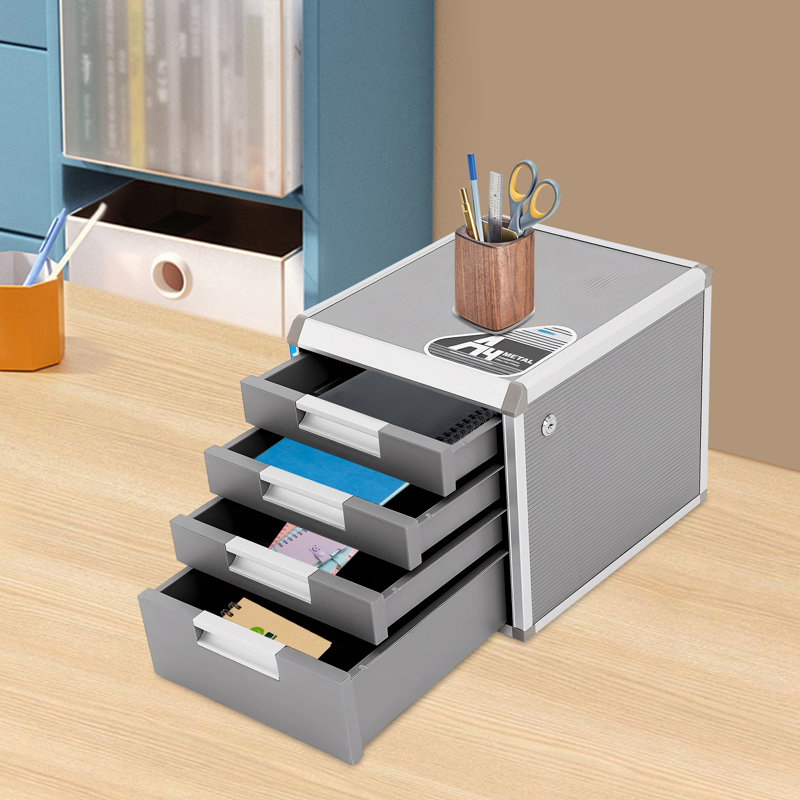 Lamartiniere 4-Layer Desktop Drawer File Organizer (4 Compartments with Labels)