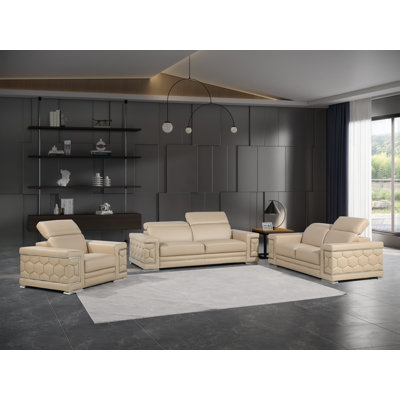 Charliee 3 Piece Genuine Leather Sofa Set