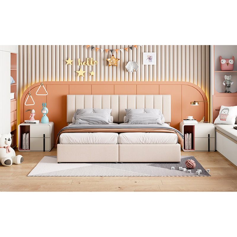 Lit plateforme avec rangement hydraulique beige attrayant pour une utilisation très grande taille