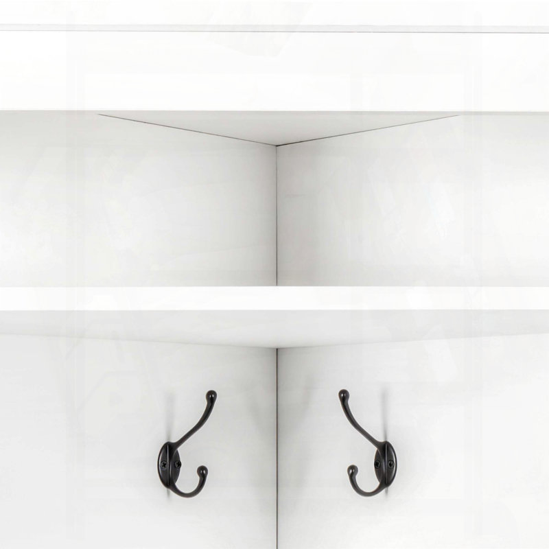 Corner Hall Tree with Shoe Bench and Adjustable Shelf, White