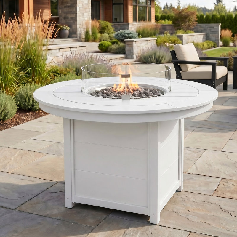 Table ronde de foyer d'extérieur 47 po, 37.5" H x 47.25" W x 47.25" D, White