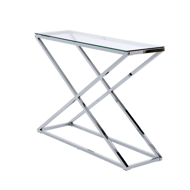 Hematite 100 Cm Console Table, Silver, Clear Glass