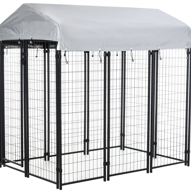 Chenil d'extérieur pour chien de 6 pi x 4 pi avec porte verrouillable et auvent pour chien de taille moyenne / grande et canines de 6 pi