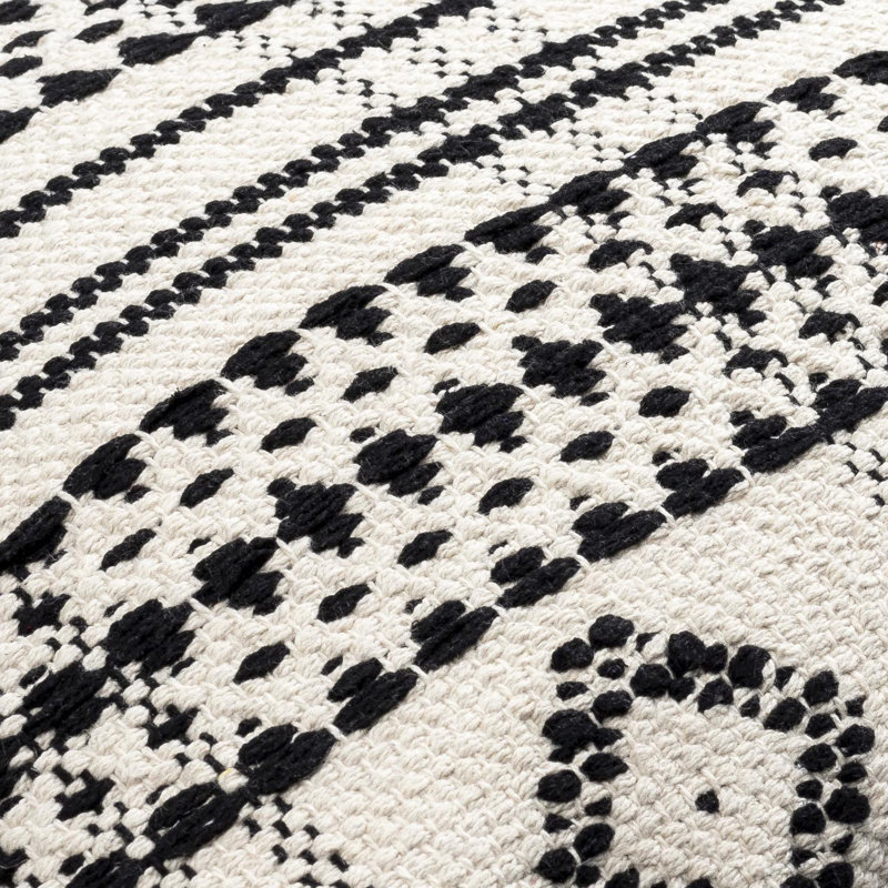Beige and Black Cotton Square Accent Pillow, 18 inch