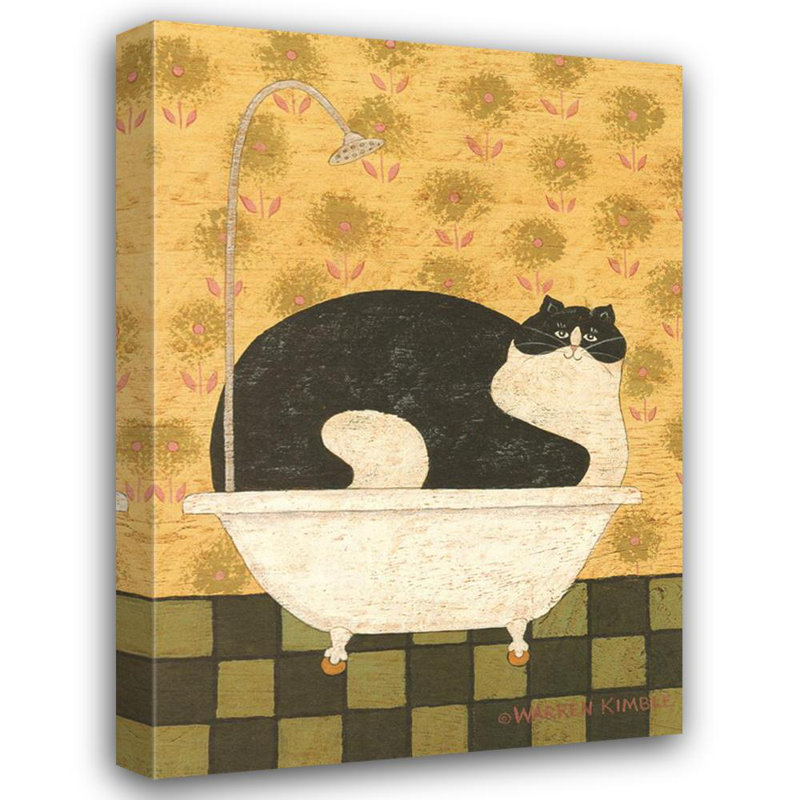 Chat dans une baignoire en fer-blanc, H 18 po x l 13 po