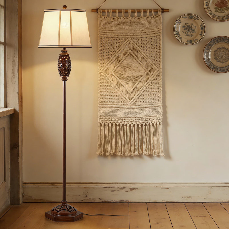 Lampe rétro sur pied avec design creux sculpté - Lampe sur pied rustique pour le salon, la chambre à coucher ou le bureau, comprenant une ampoule et un éclairage ambiant double mode