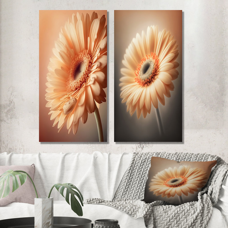 «Orange Gerbera Flower», 2 pièces sur toile, H 32 po x l 32 po, Toile tendue