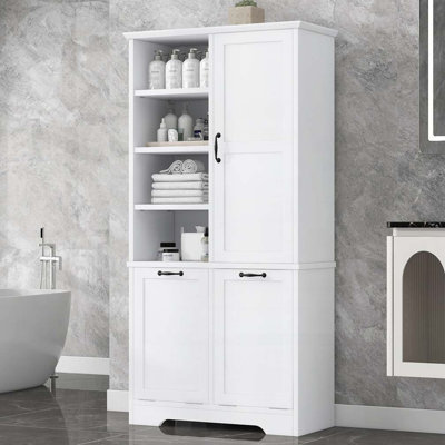 Bathroom Storage Cabinet with Doors and Drawers, Tilt-Out Laundry Hamper, Multiple Storage Space