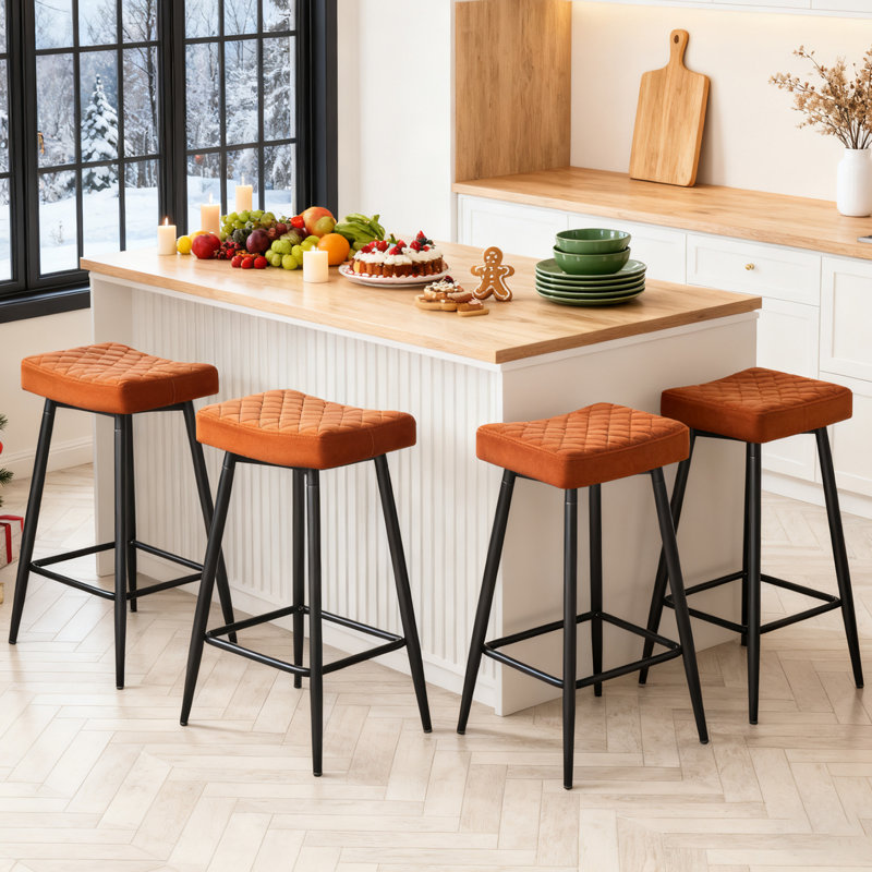 Upholstered Velvet 70cm Height Counter Stool , Orange