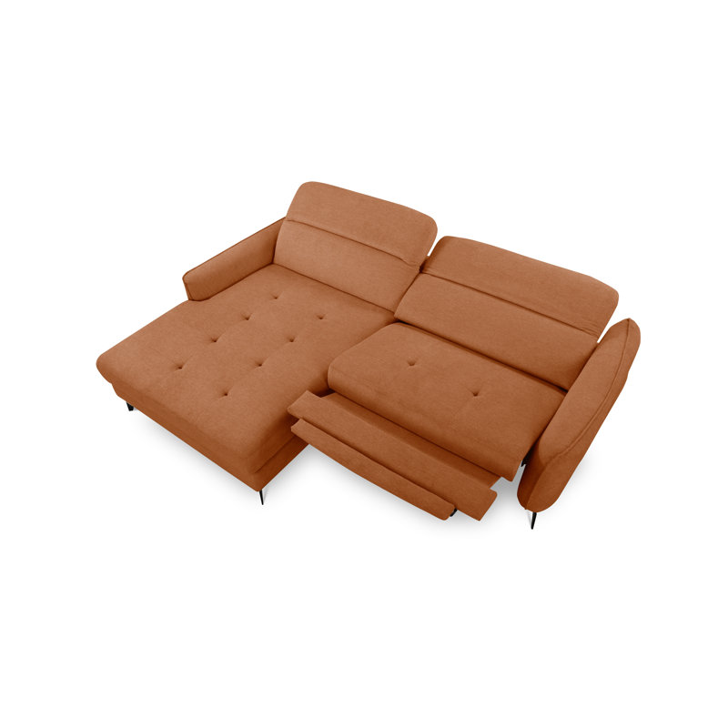 Morpeth Power Reclining Upholstered Corner Sofa in Chenille Fabric with Adjustable Headrests, Orange, Left Hand Facing