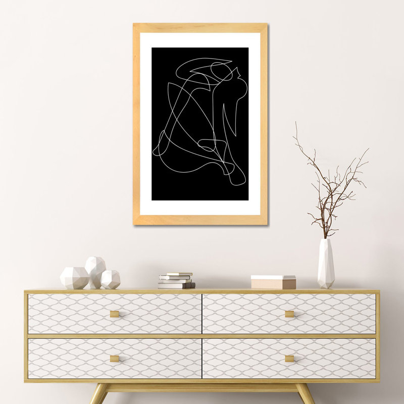 Silhouette déconstruite par Mambo art studio-impression, Blanc, H 24 po x l 16 po x P 1 po, Toile avec cadre en bois beige