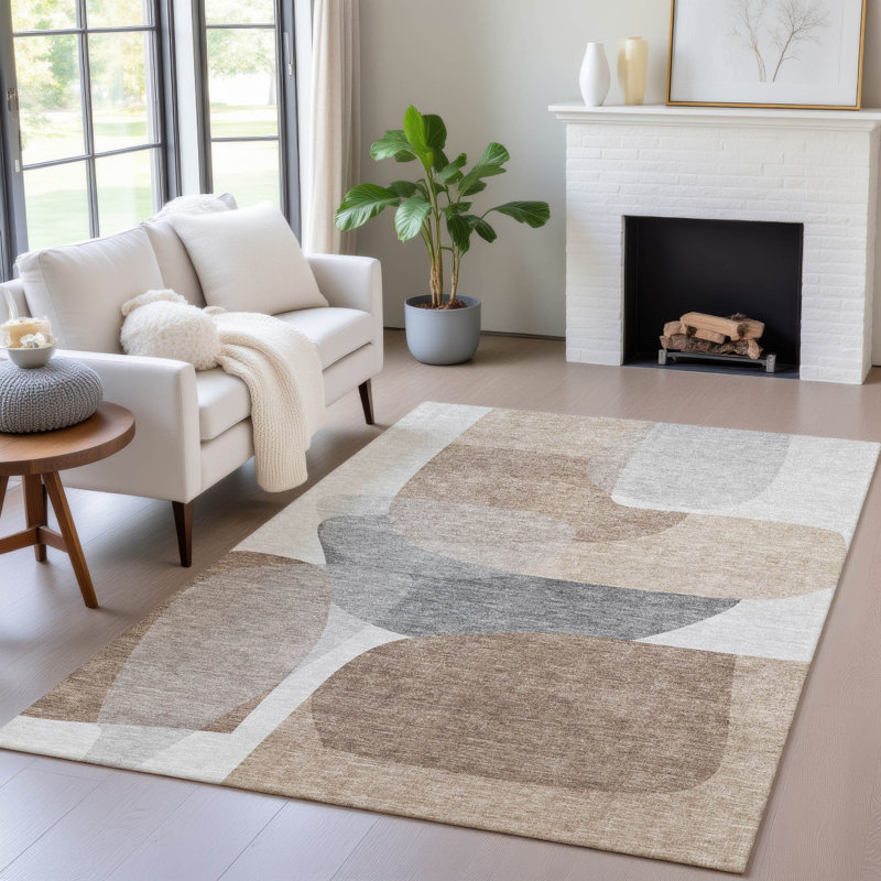 Machine Washable Indoor/Outdoor Xhevrie Mocha Rug, Rectangle 5 pi x 7 pi 6 po