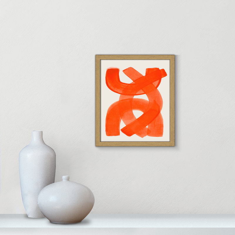 «Orange Strokes Print» par Haniff, Natural Woodgrain, L 13 po x H 15 po, Framed Print