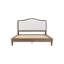 Grand lit plateforme en bois massif avec tête de lit tapissier, sans sommier, cadre gris et tissu blanc-2140166268-2140166270