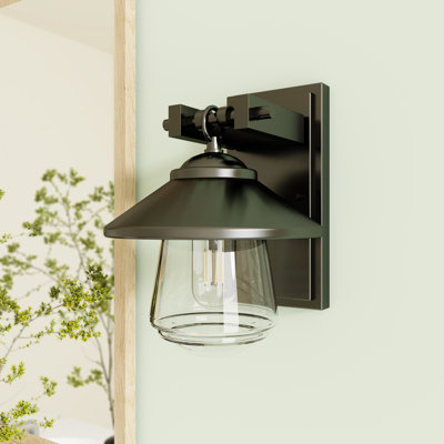 Parren 1-Light Farmhouse Dimmable Flush Mounted Wall Sconce in Matte Black with Clear Glass Shade
