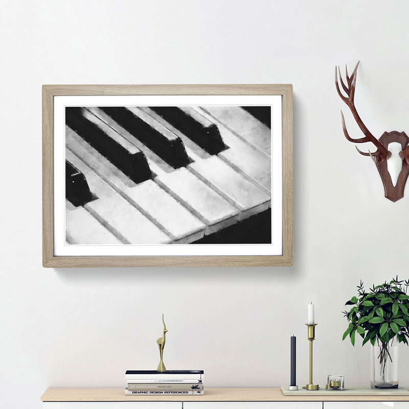 Keyboard Keys - Picture Frame Painting Print, 62cm H x 87cm W x 2cm D, Oak Framed
