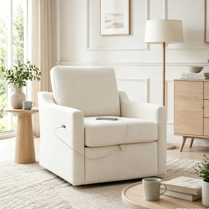 Fauteuil pivotant avec tissu chenille doux, White