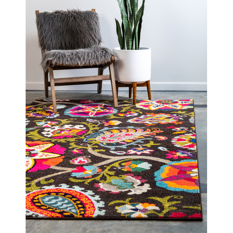 Tapis cachemire brun Eddins, Rectangle 10 pi 6 po x 16 pi 5 po