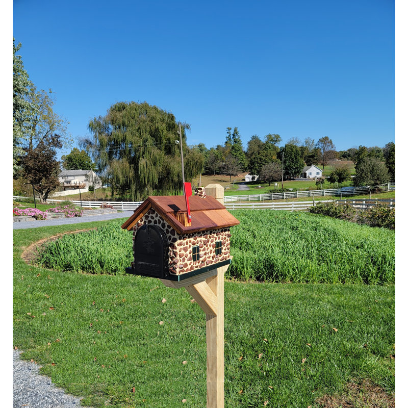 Amish Red Stone Mailbox, Handmade, Barn Style