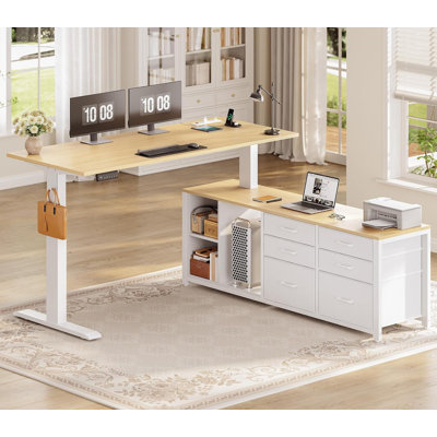 L Shaped Electric Standing Desk, 55" X 55" Height Adjustable Office Executive Desk
